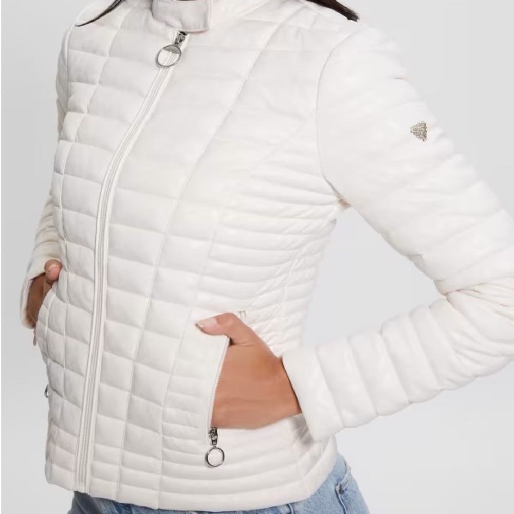 Guess Vona Quilted Logo Jacket true white